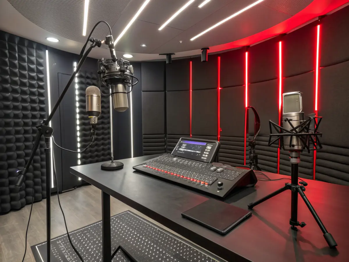 Cenário de podcast pronto para gravação